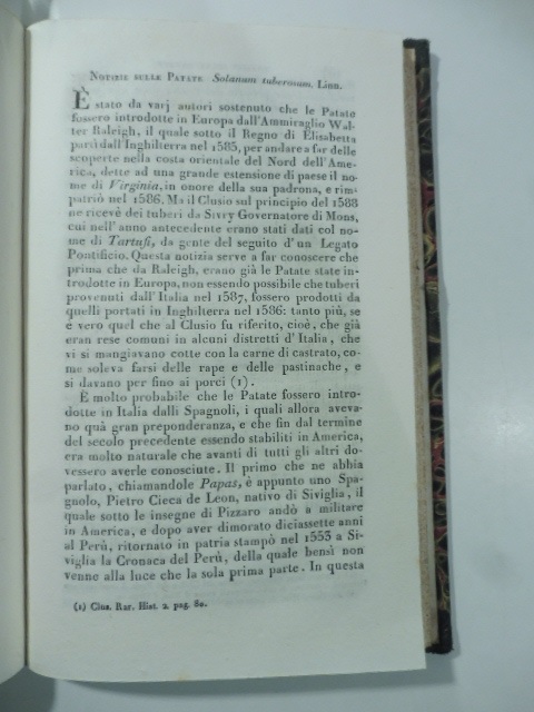 Notizie sulle patate. Solanum tuberosum. Linn. (Stralcio da: Nuovo giornale de' letterati. N. 77. 1834)